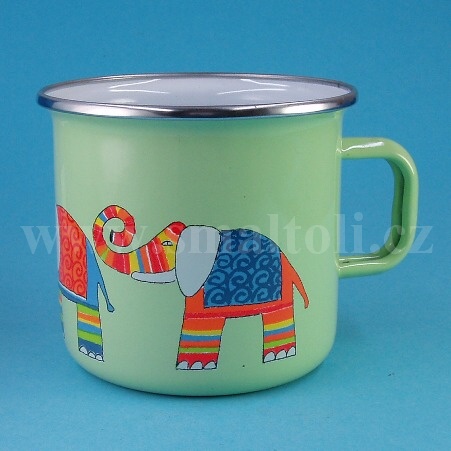 Emailtasse 9 - 0,50 L hellgrün, Motiv ELEFANT ZOO, Smaltum Praha