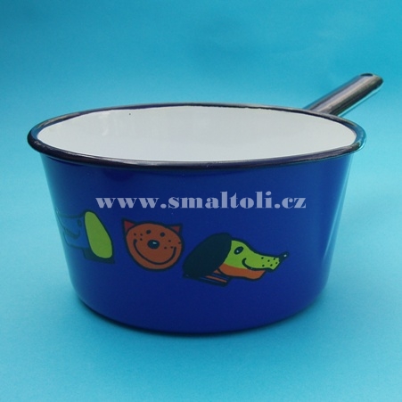 Smaltovaný rendlík 0,90 l , modrý - KOČKA, PES