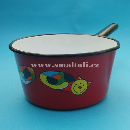 Smaltovaný rendlík 0,90 l , červený - KOČKA
