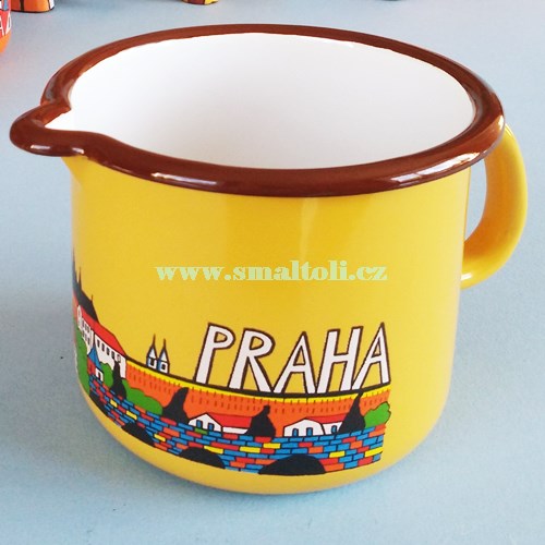 Smaltovaná nálevka V 1,10 l žlutá - motiv Pražský hrad Smaltum Praha